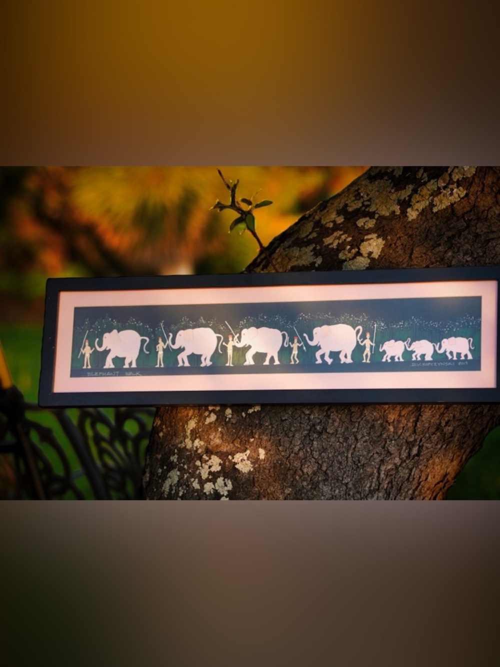 D.V. Kopczynski Signed "Elephant Walk" Framed Art Print - Pink Elephants 2019